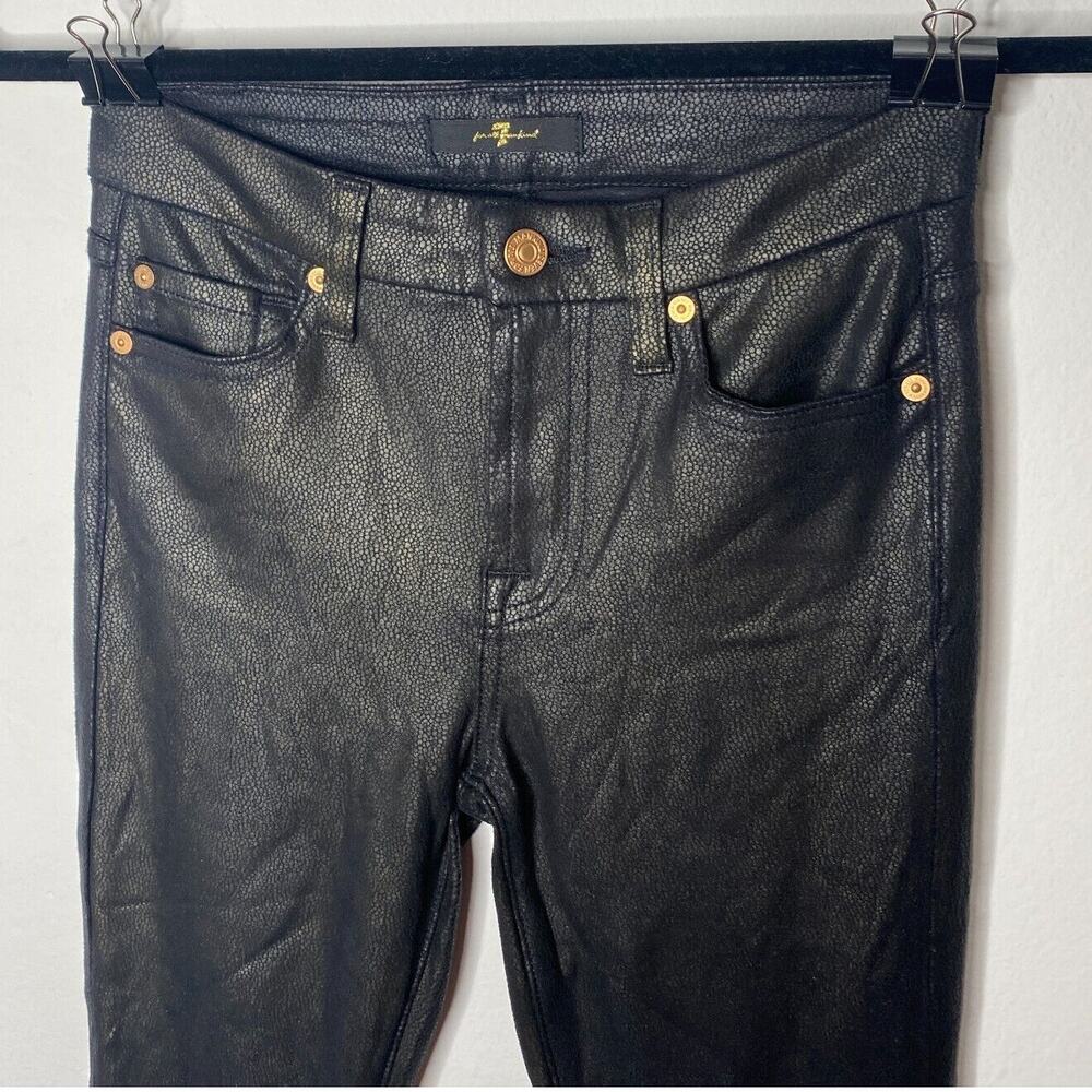7 FAM Sexy Black Crackled Gold Shimmer Stretch Faux Leather Skinny Pant Size 24